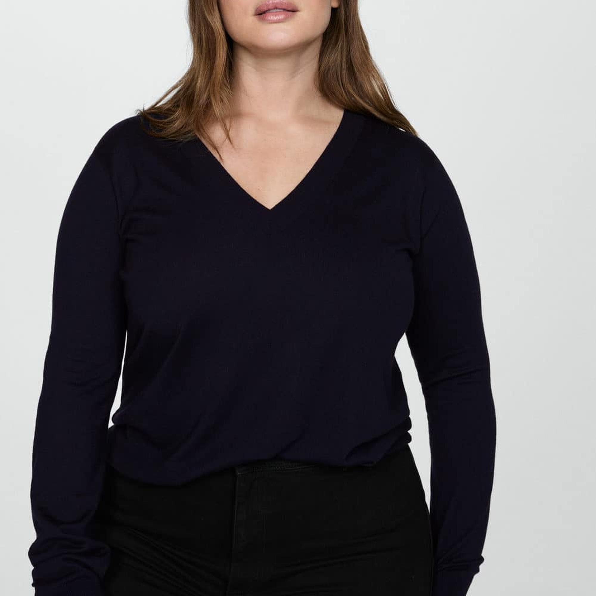 Mango Kadın V Yaka Ince Triko Kazak Lacivert