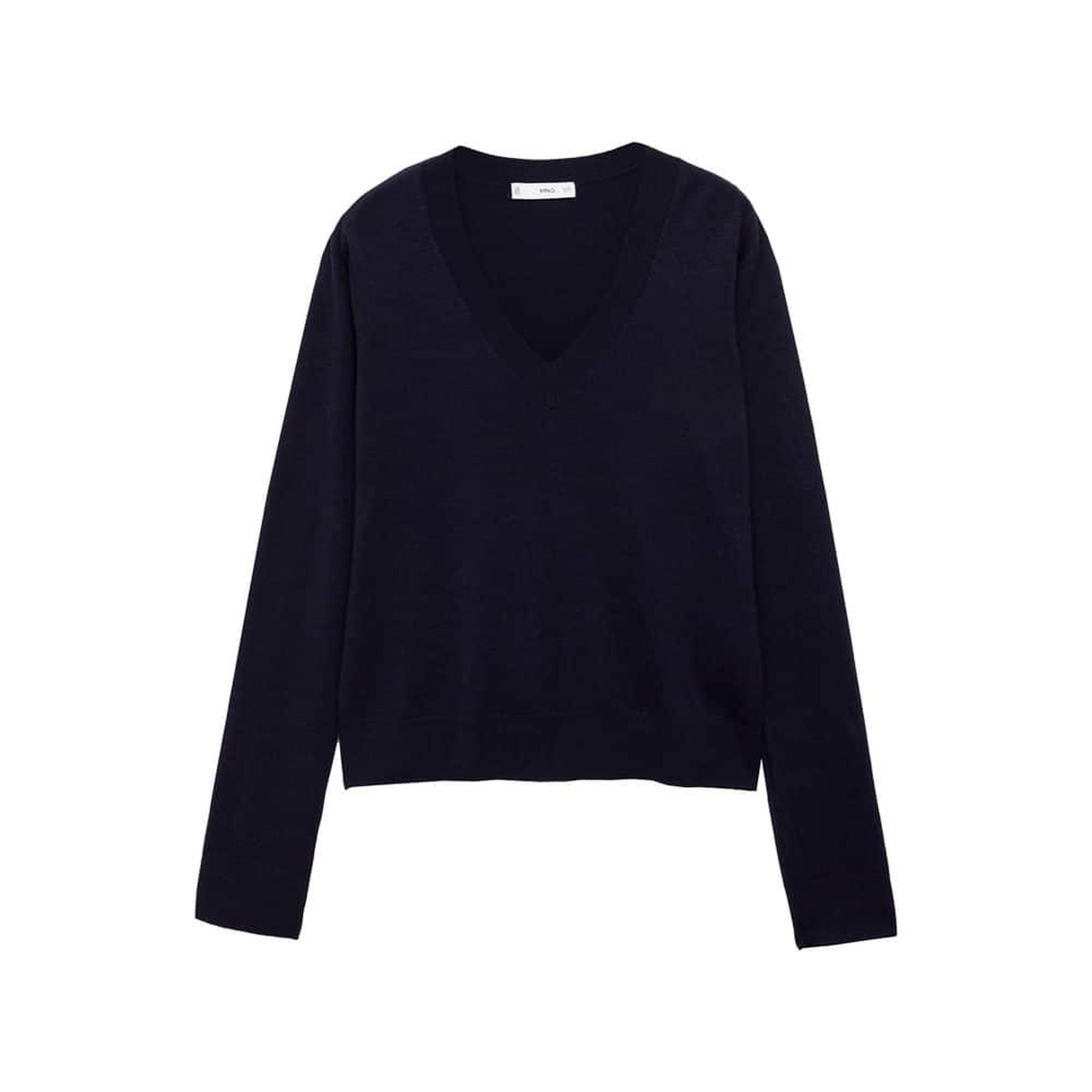 Mango Kadın V Yaka Ince Triko Kazak Lacivert