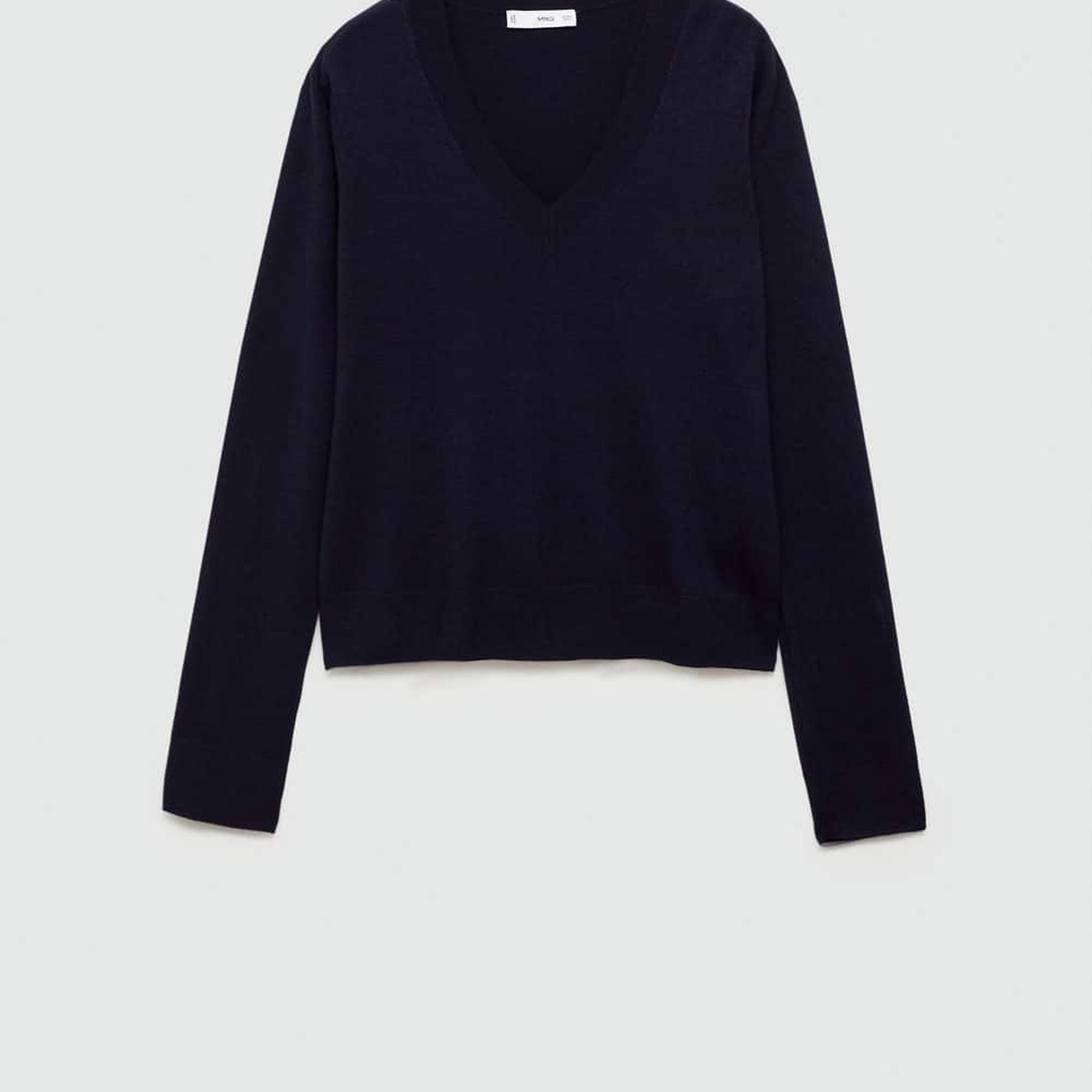 Mango Kadın V Yaka Ince Triko Kazak Lacivert