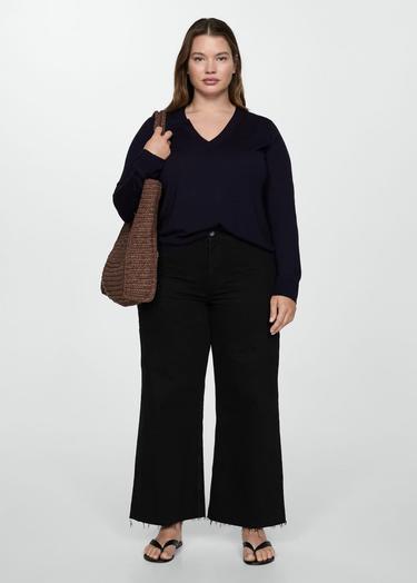  Mango Kadın V Yaka Ince Triko Kazak Lacivert