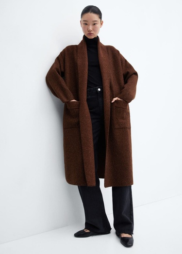  Mango Kadın Cepli Oversize Triko Palto Kahverengi