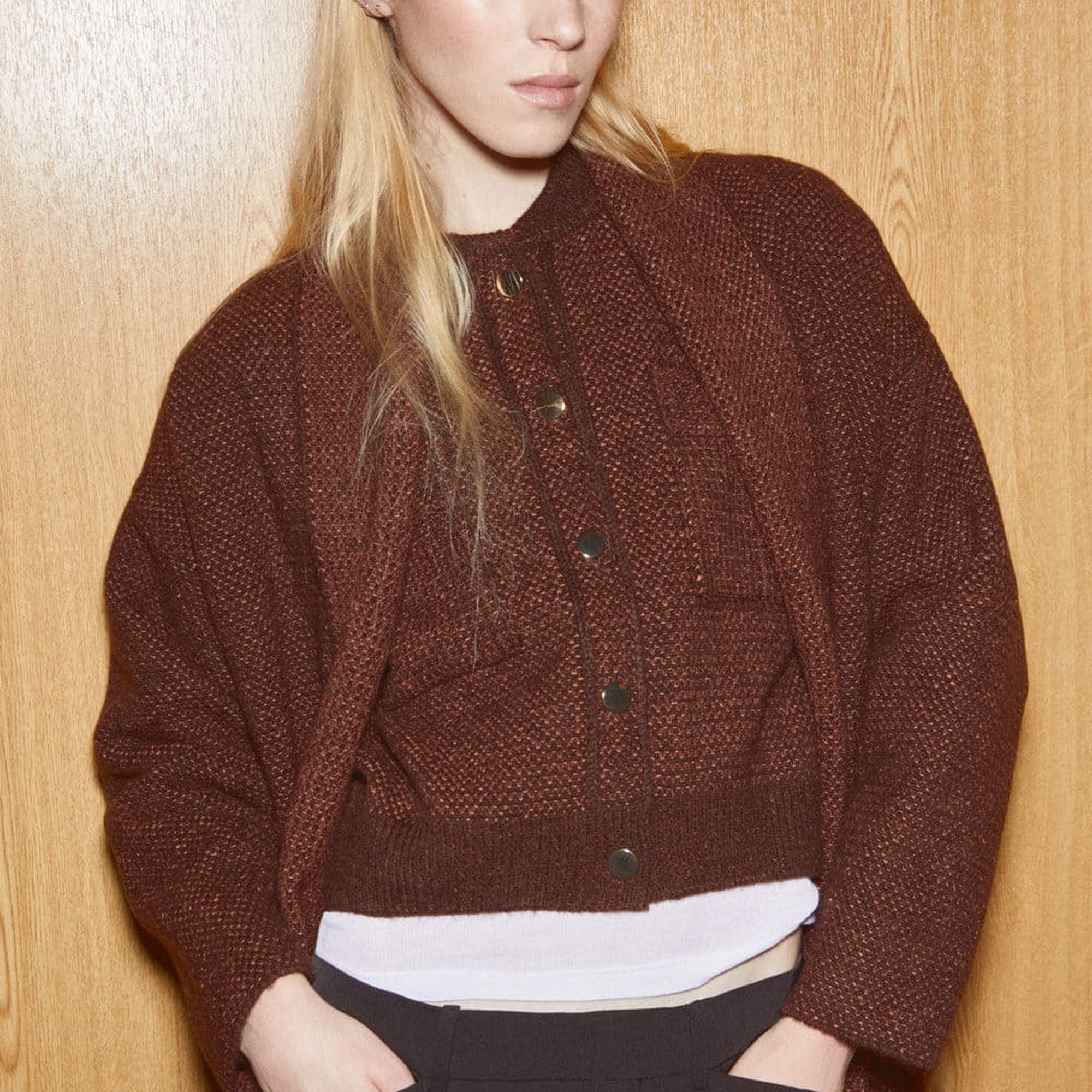 Mango Kadın Cepli Oversize Triko Palto Kahverengi