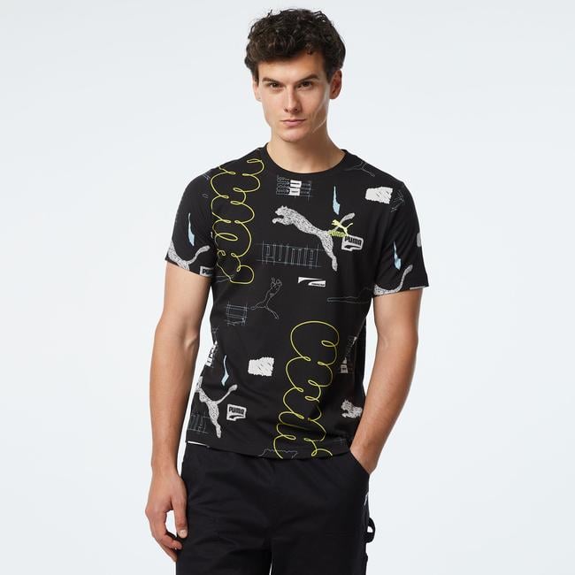  Puma Brand Love Aop Erkek Siyah T-Shirt