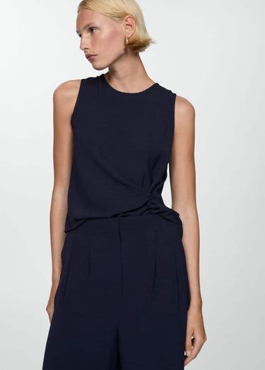  Mango Kadın Wideleg Dokuma Pantolon Lacivert