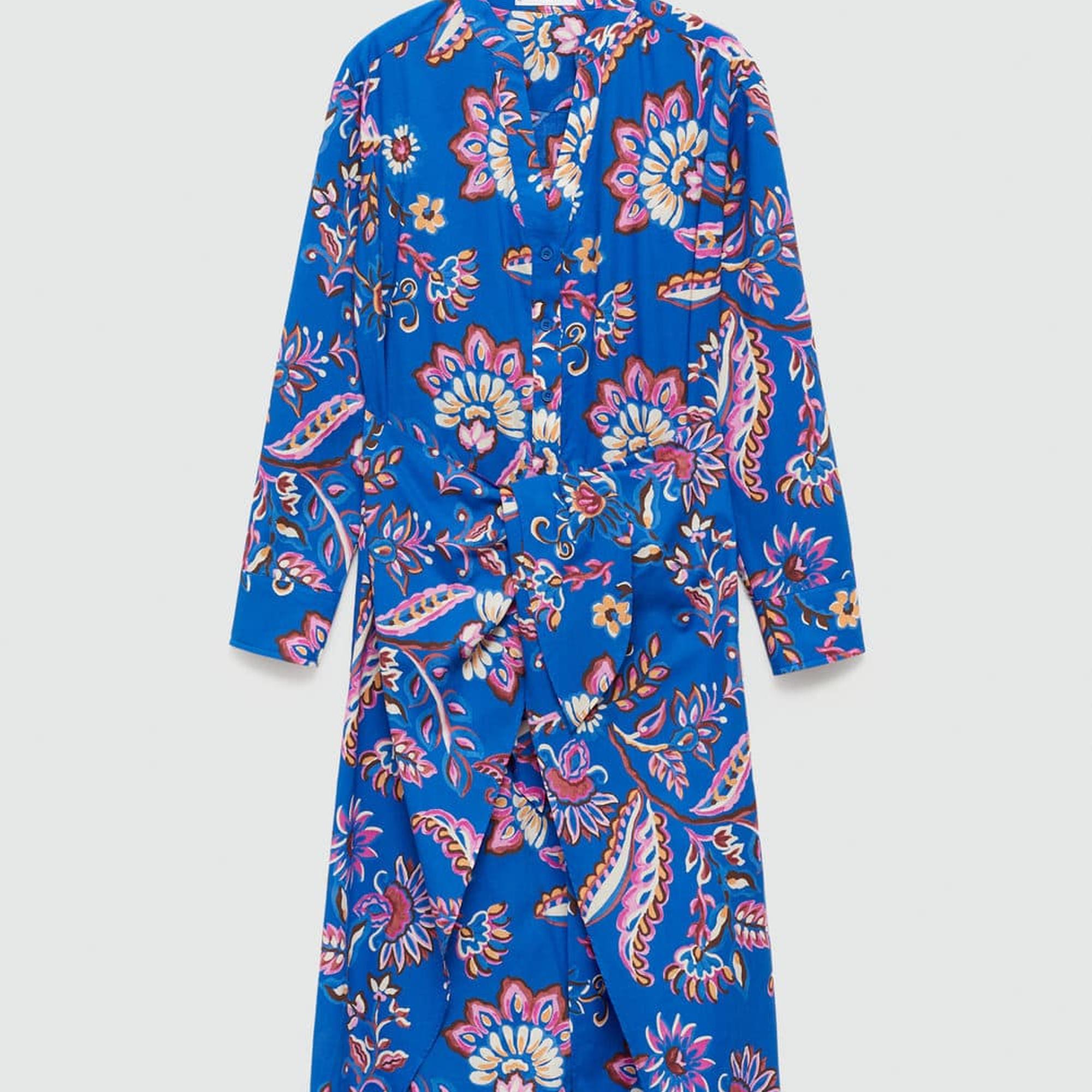 Mango Kadın Bağ Detaylı Çiçek Desenli Elbise Mavi