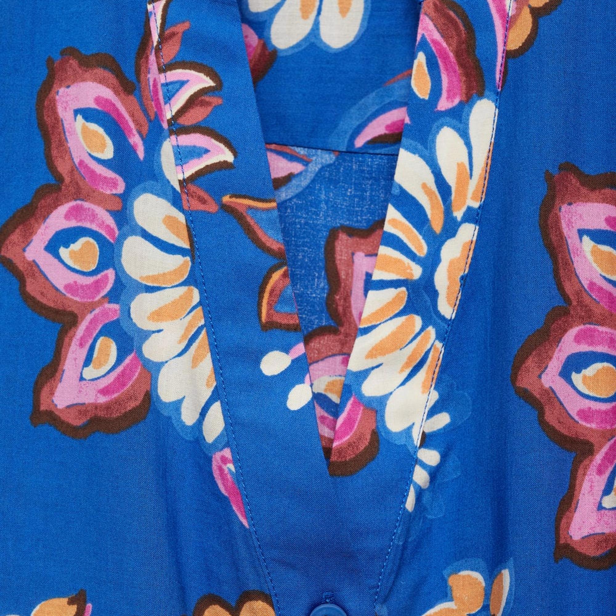 Mango Kadın Bağ Detaylı Çiçek Desenli Elbise Mavi