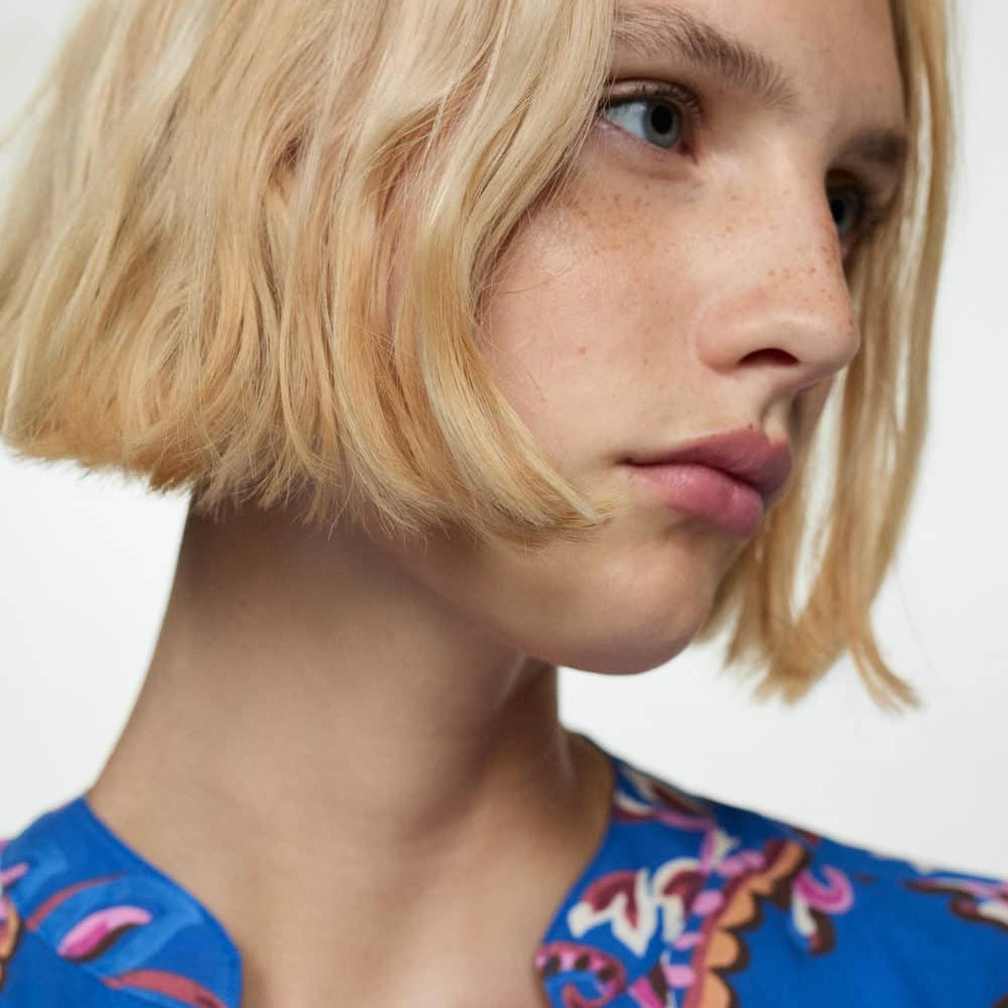 Mango Kadın Bağ Detaylı Çiçek Desenli Elbise Mavi