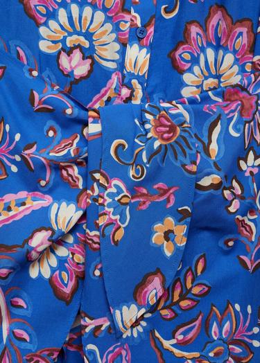  Mango Kadın Bağ Detaylı Çiçek Desenli Elbise Mavi