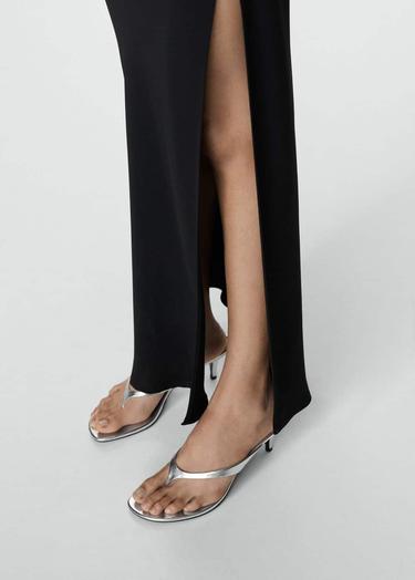  Mango Kadın Metalik Topuklu Sandalet Gümüş Rengi