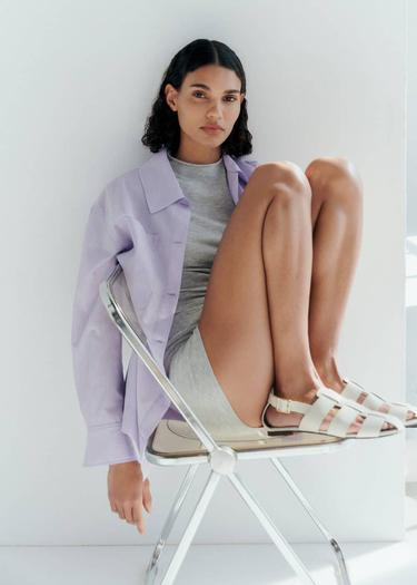  Mango Kadın Deri Sandalet Bej