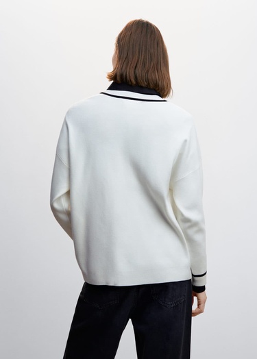  Mango Kadın Kontrast V Yakalı Kazak Ekru