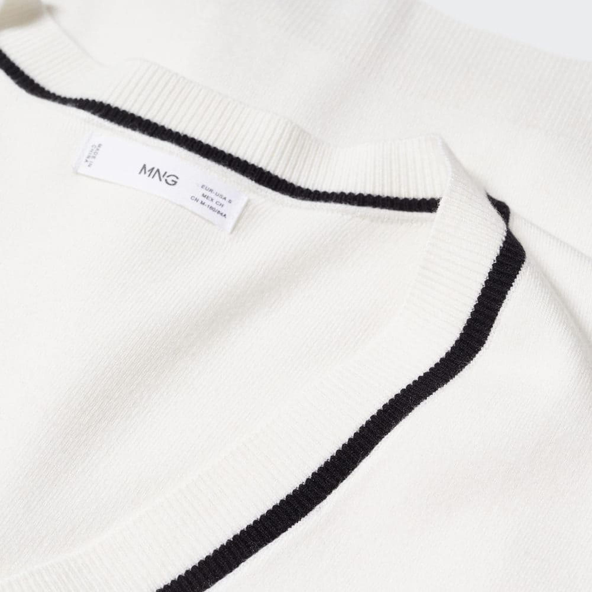 Mango Kadın Kontrast V Yakalı Kazak Ekru