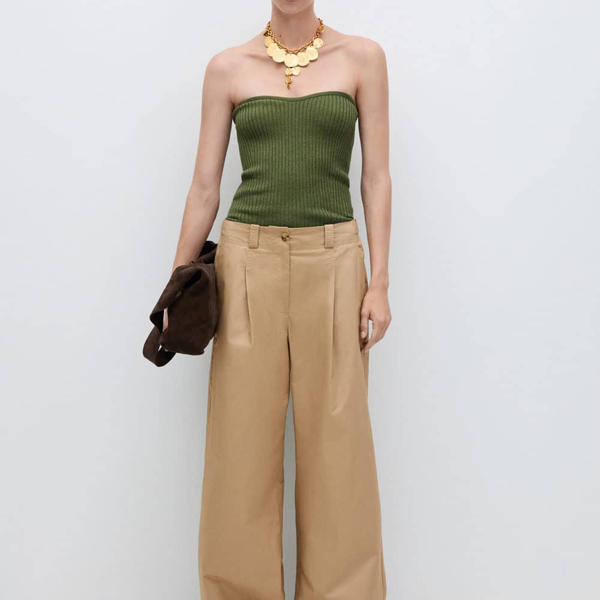 Mango Kadın Pensli Wideleg Pantolon Bej