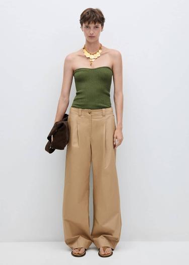  Mango Kadın Pensli Wideleg Pantolon Bej