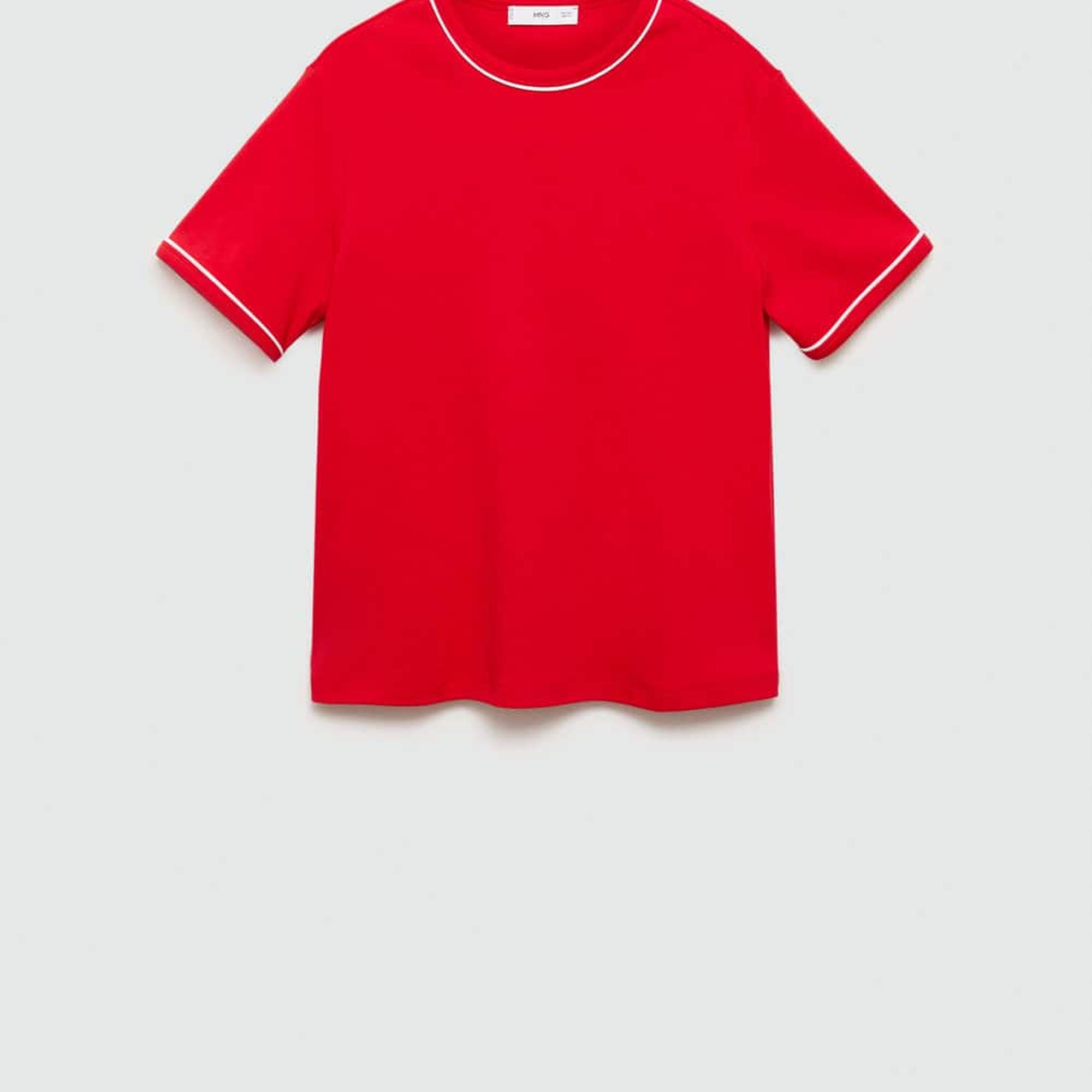 Mango Kadın Kontrast Süslemeli Pamuklu Tişört Kirmizi