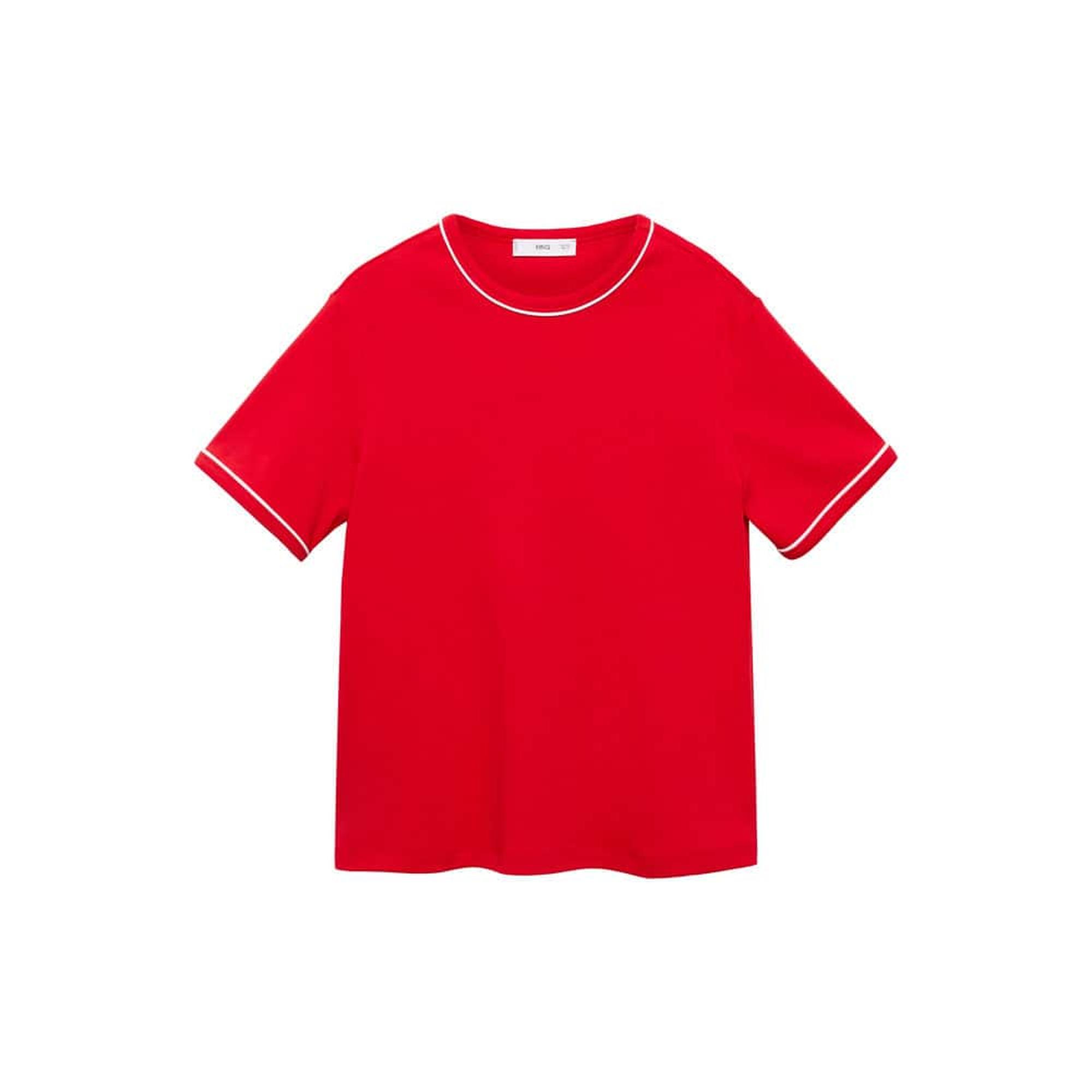 Mango Kadın Kontrast Süslemeli Pamuklu Tişört Kirmizi