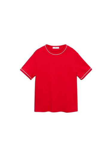  Mango Kadın Kontrast Süslemeli Pamuklu Tişört Kirmizi