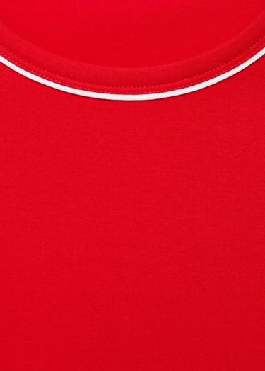  Mango Kadın Kontrast Süslemeli Pamuklu Tişört Kirmizi