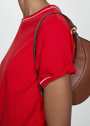  Mango Kadın Kontrast Süslemeli Pamuklu Tişört Kirmizi