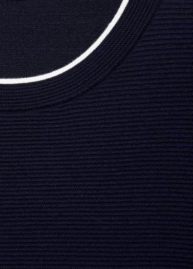  Mango Kadın Kontrast Çizgili Kısa Kollu Kazak Lacivert