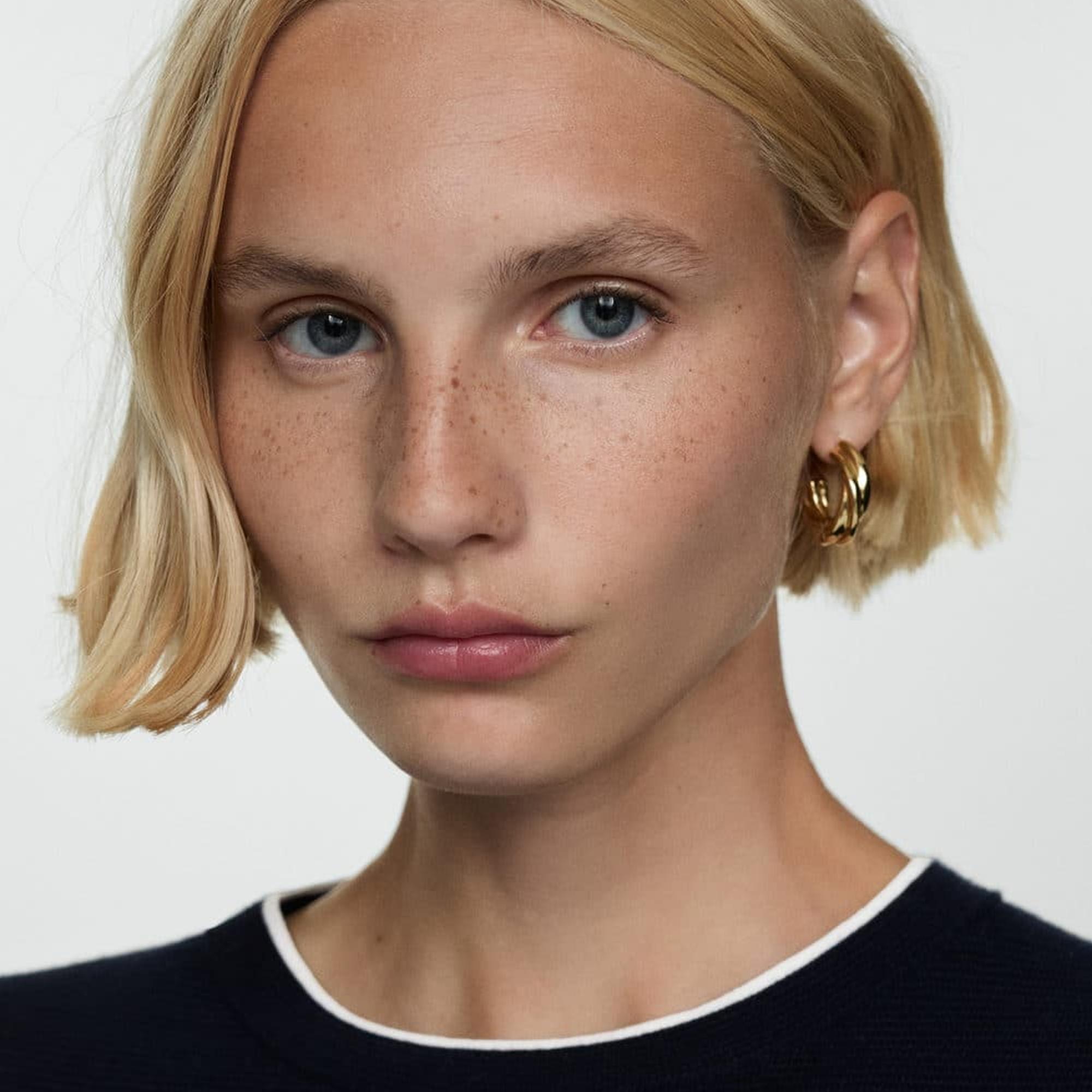 Mango Kadın Kontrast Çizgili Kısa Kollu Kazak Lacivert