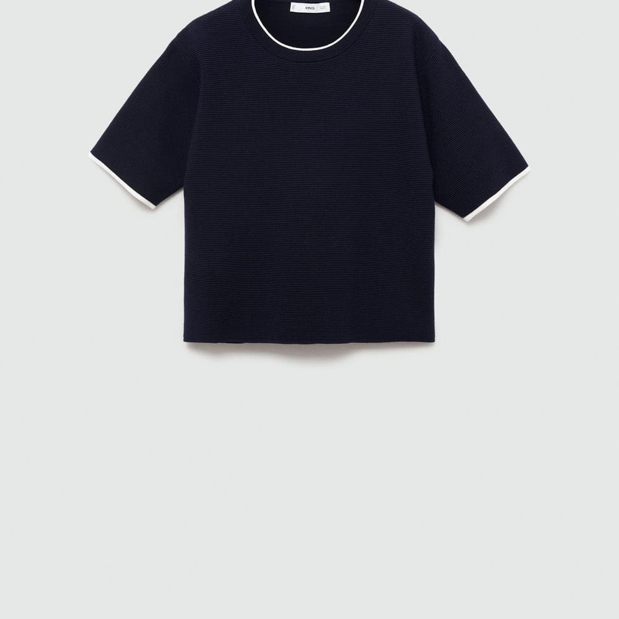 Mango Kadın Kontrast Çizgili Kısa Kollu Kazak Lacivert