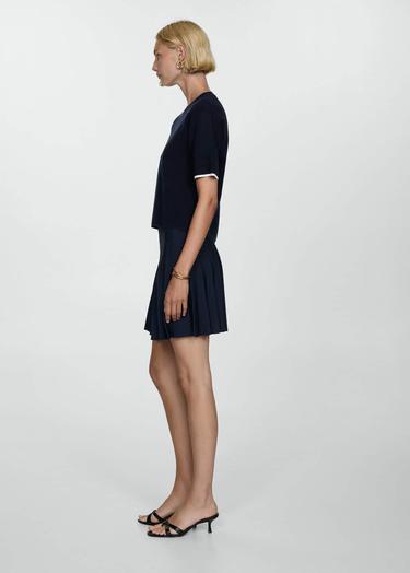  Mango Kadın Kontrast Çizgili Kısa Kollu Kazak Lacivert