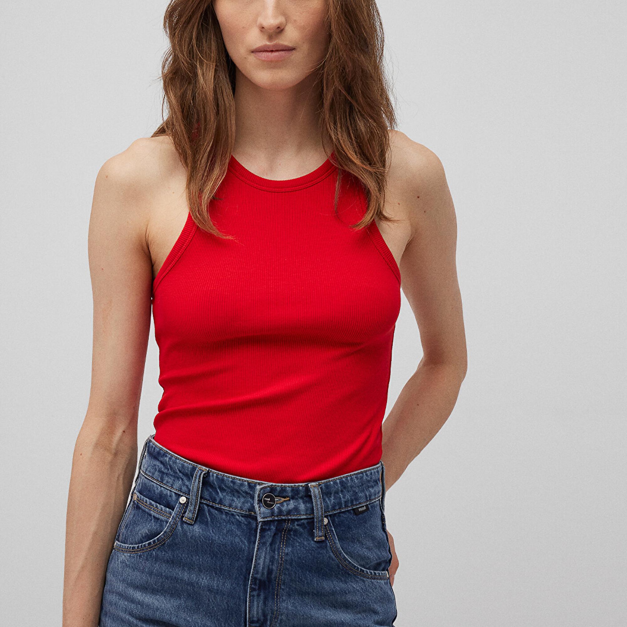 Mavi Halter Yaka Krımızı Basic Atlet Slim Fit / Dar Kesim 1612462-70467