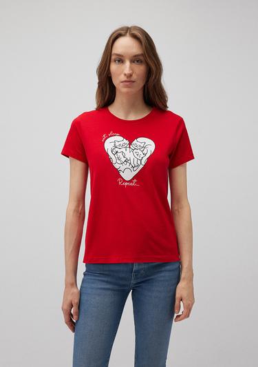  Mavi Baskılı Kırmızı Tişört Slim Fit / Dar Kesim 1612604-82054