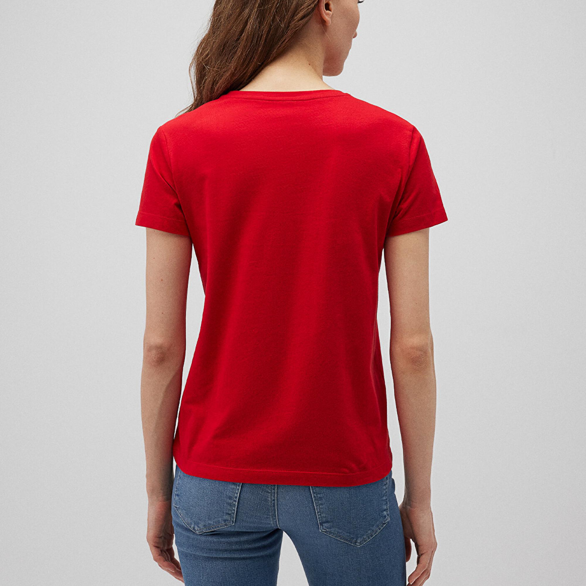 Mavi Baskılı Kırmızı Tişört Slim Fit / Dar Kesim 1612604-82054