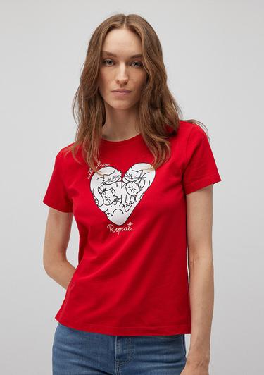  Mavi Baskılı Kırmızı Tişört Slim Fit / Dar Kesim 1612604-82054