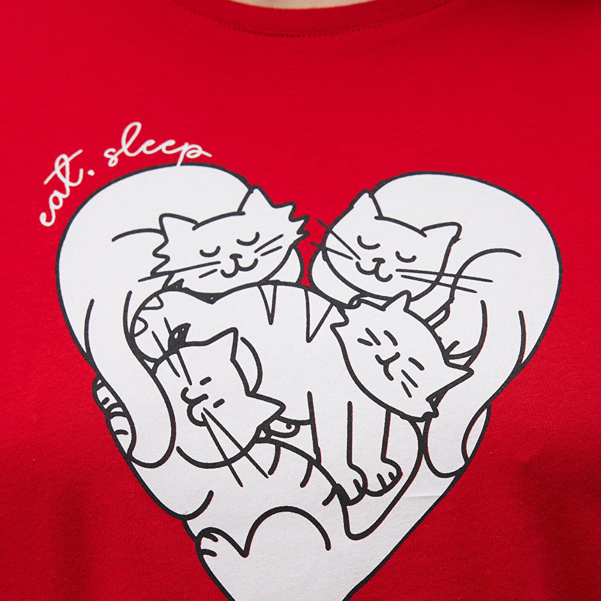 Mavi Baskılı Kırmızı Tişört Slim Fit / Dar Kesim 1612604-82054