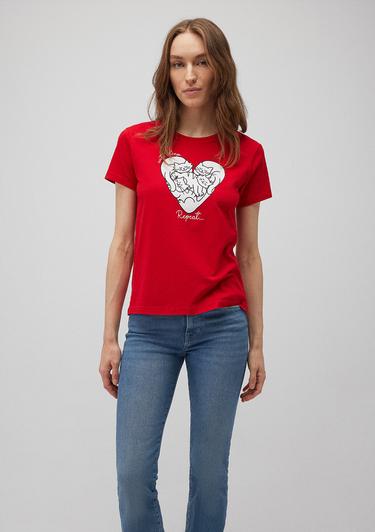  Mavi Baskılı Kırmızı Tişört Slim Fit / Dar Kesim 1612604-82054