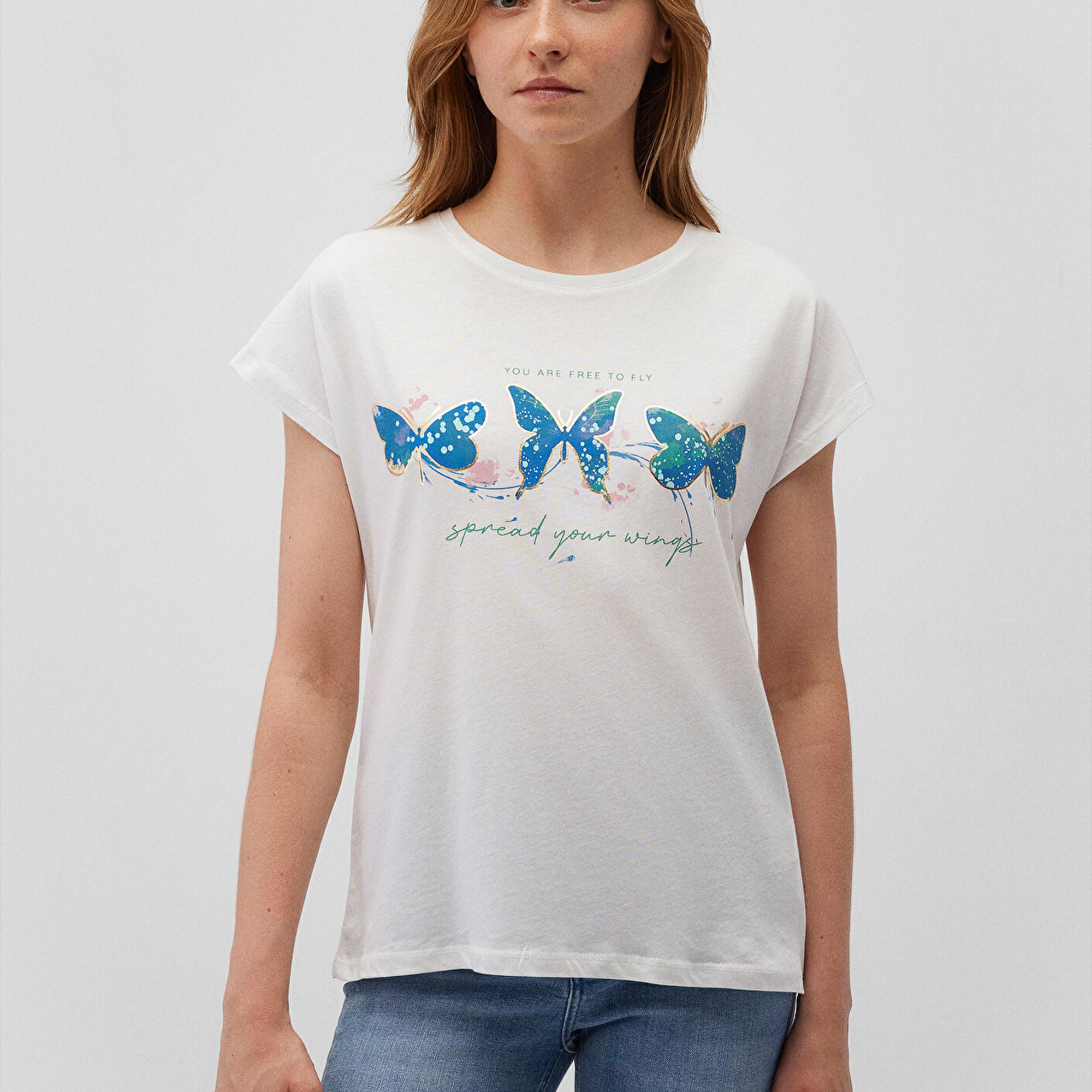 Mavi Baskılı Beyaz Tişört Regular Fit / Normal Kesim 1612617-70057