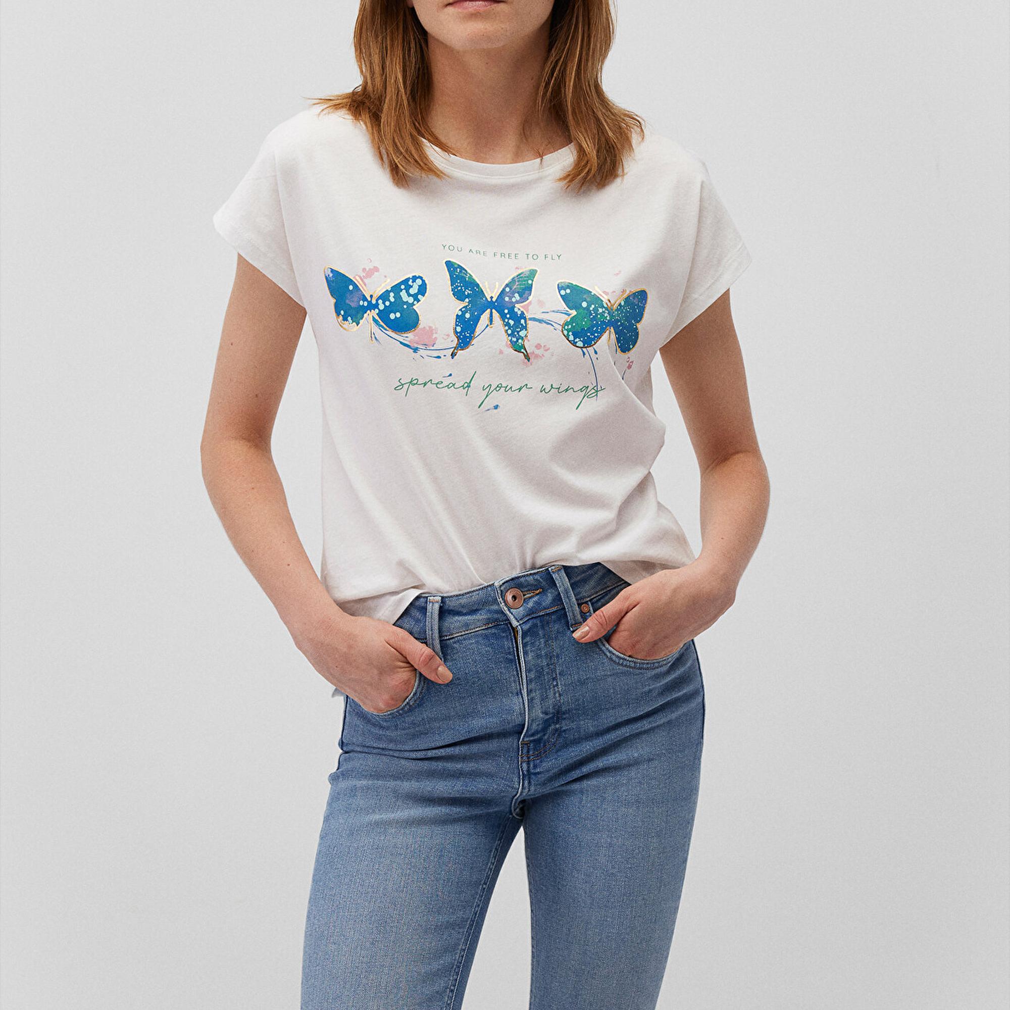 Mavi Baskılı Beyaz Tişört Regular Fit / Normal Kesim 1612617-70057