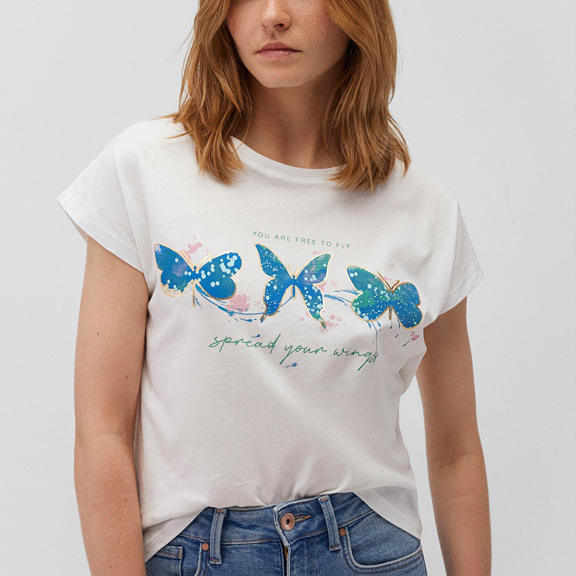 Mavi Baskılı Beyaz Tişört Regular Fit / Normal Kesim 1612617-70057