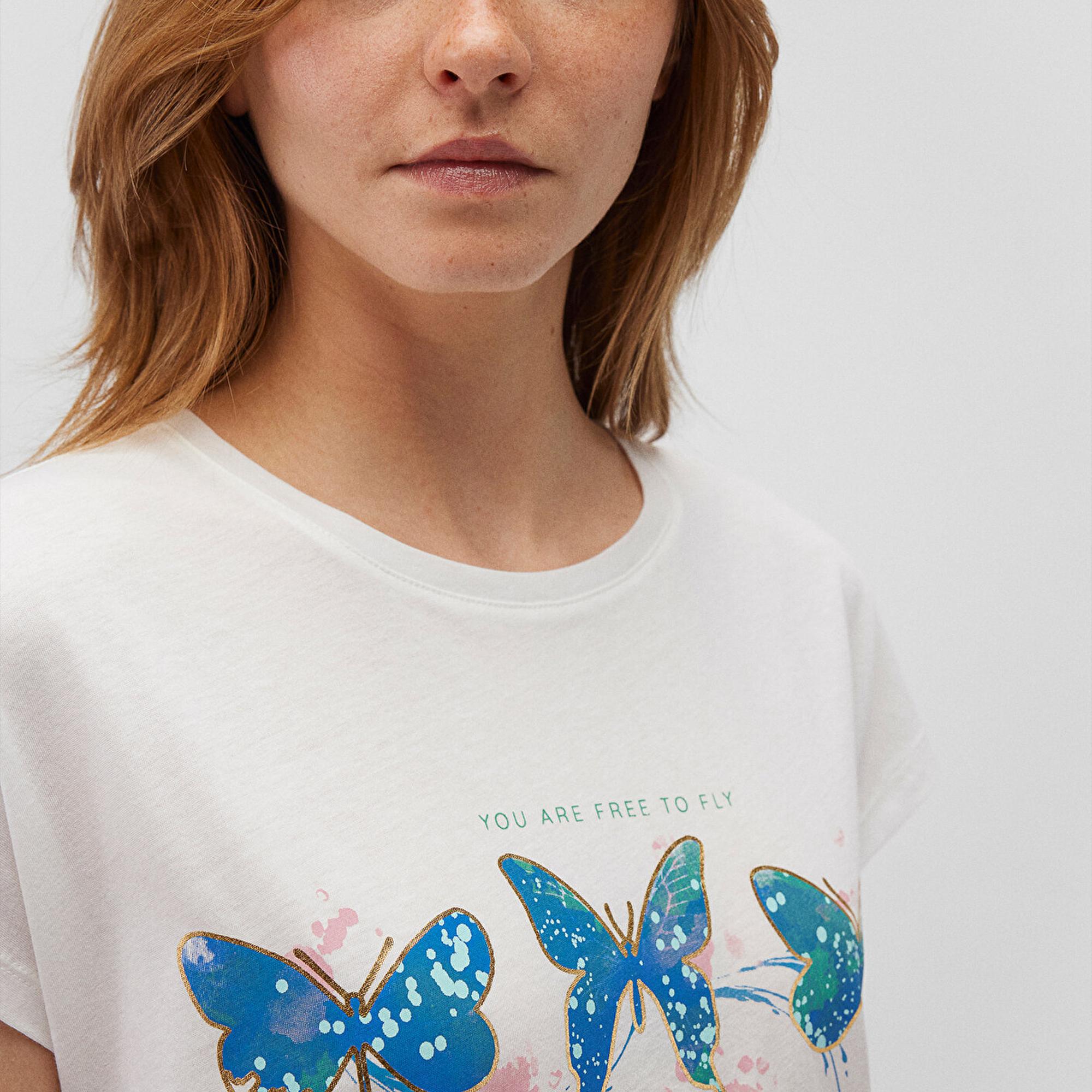 Mavi Baskılı Beyaz Tişört Regular Fit / Normal Kesim 1612617-70057