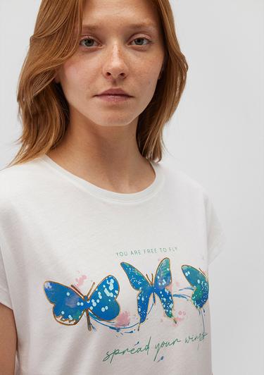  Mavi Baskılı Beyaz Tişört Regular Fit / Normal Kesim 1612617-70057