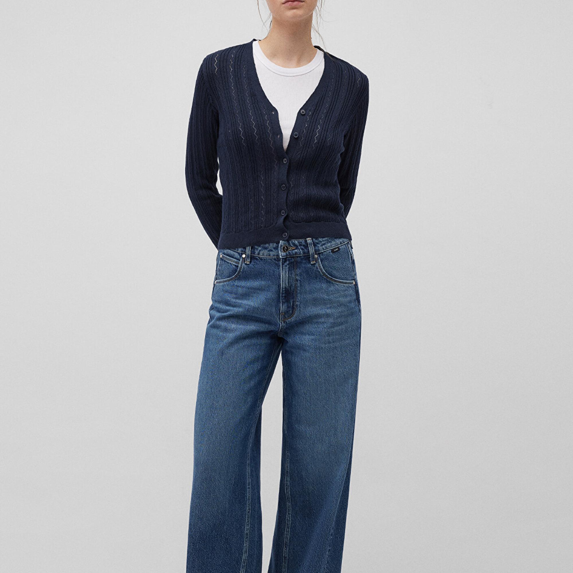 Mavi Düğmeli Lacivert Hırka Fitted / Vücuda Oturan Kesim 1710488-86623