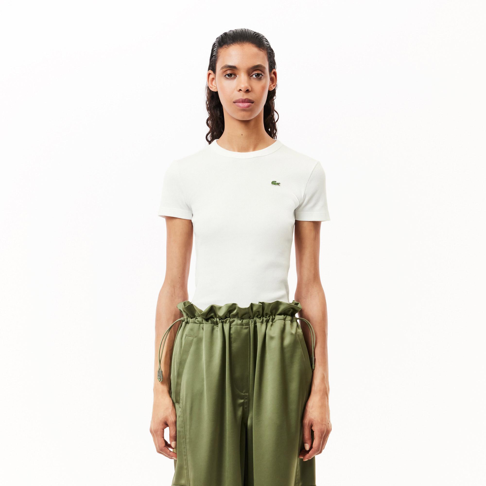 Lacoste Kadın Slim Fit Bisiklet Yaka Beyaz T-Shirt