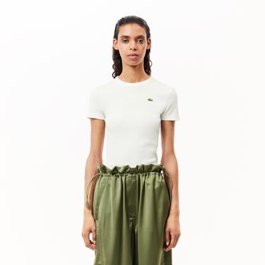  Lacoste Kadın Slim Fit Bisiklet Yaka Beyaz T-Shirt