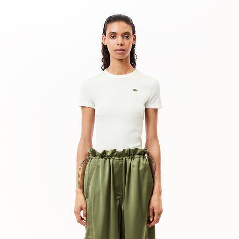  Lacoste Kadın Slim Fit Bisiklet Yaka Beyaz T-Shirt