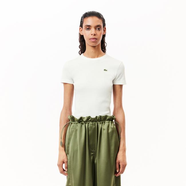  Lacoste Kadın Slim Fit Bisiklet Yaka Beyaz T-Shirt