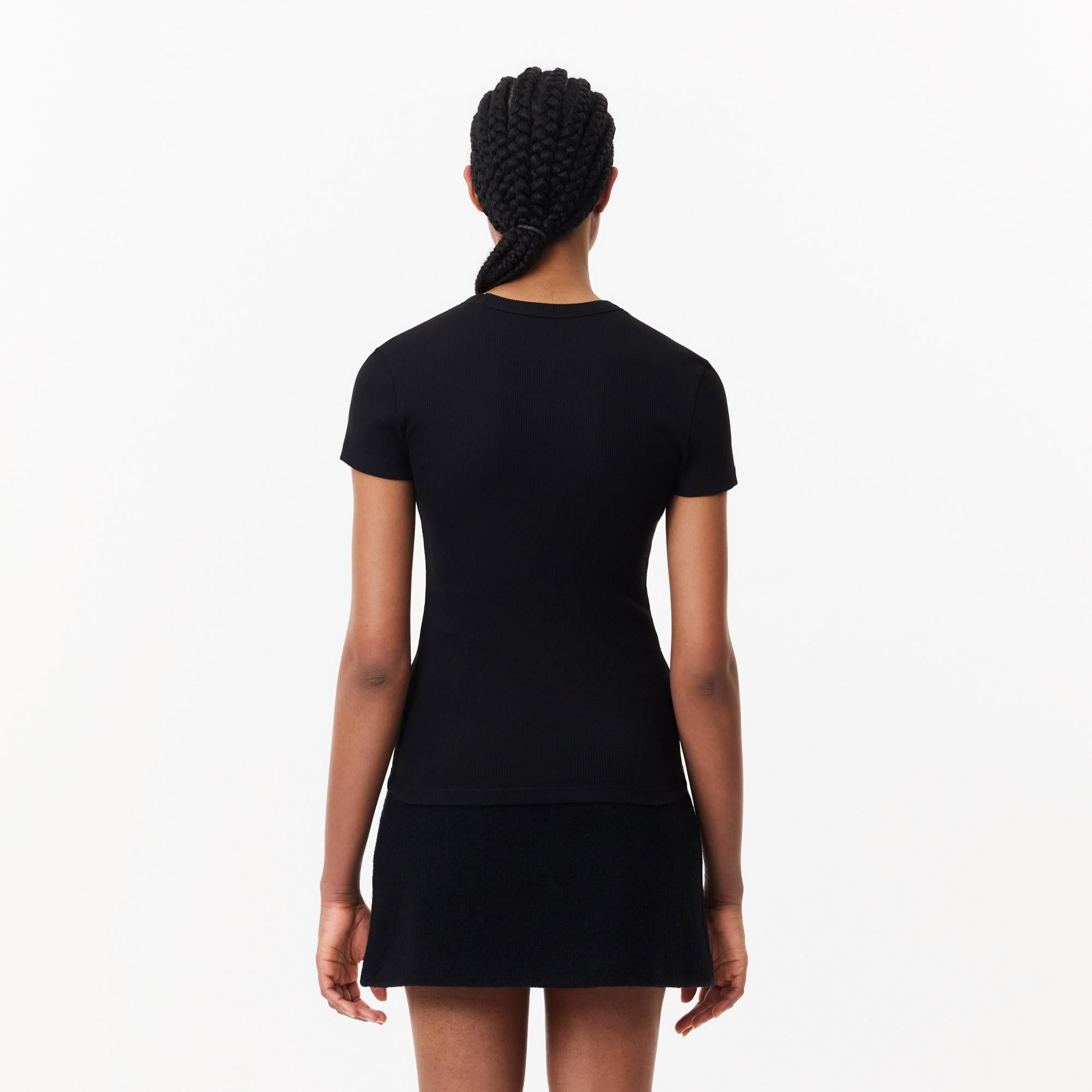 Lacoste Kadın Slim Fit Bisiklet Yaka Siyah T-Shirt