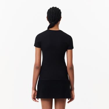  Lacoste Kadın Slim Fit Bisiklet Yaka Siyah T-Shirt
