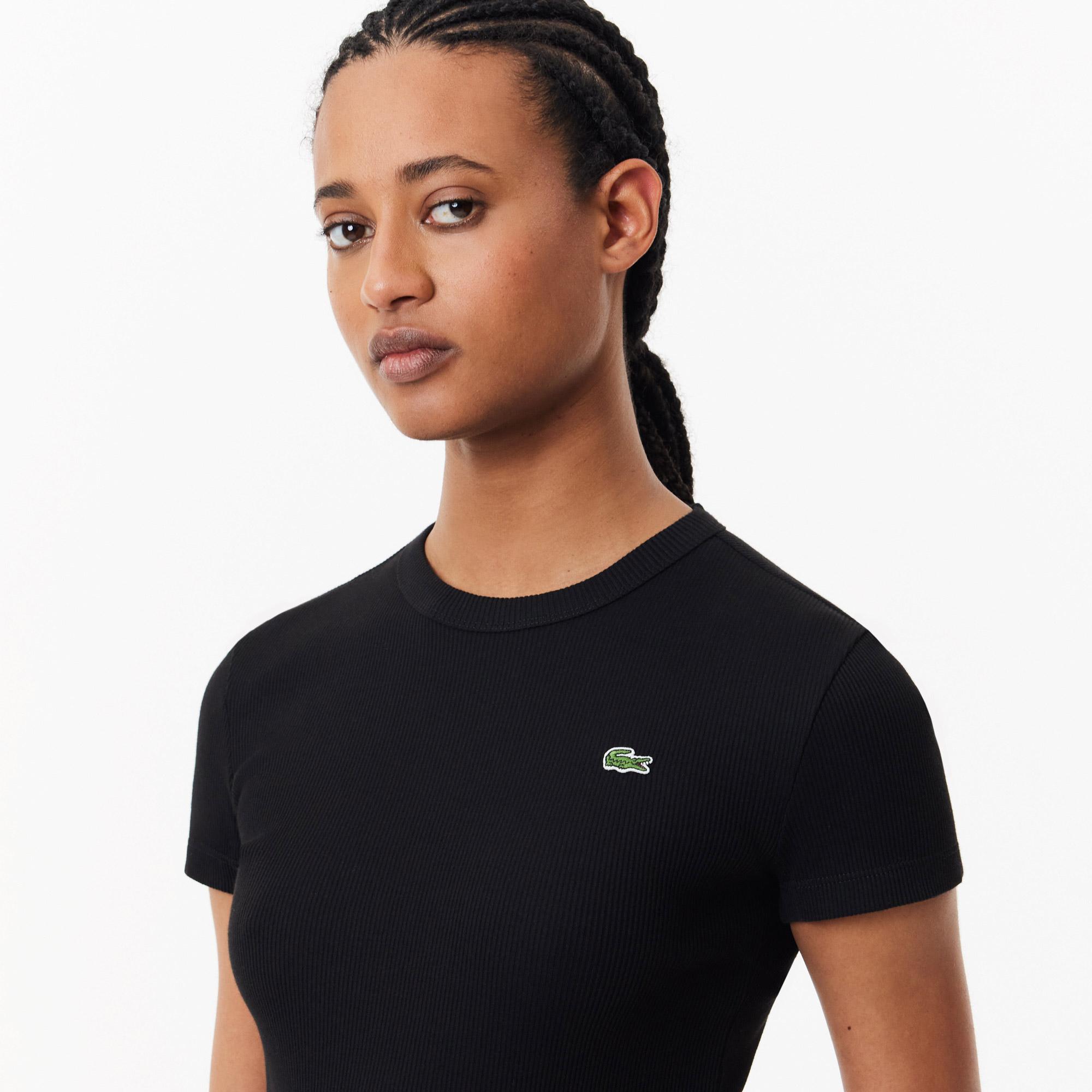 Lacoste Kadın Slim Fit Bisiklet Yaka Siyah T-Shirt