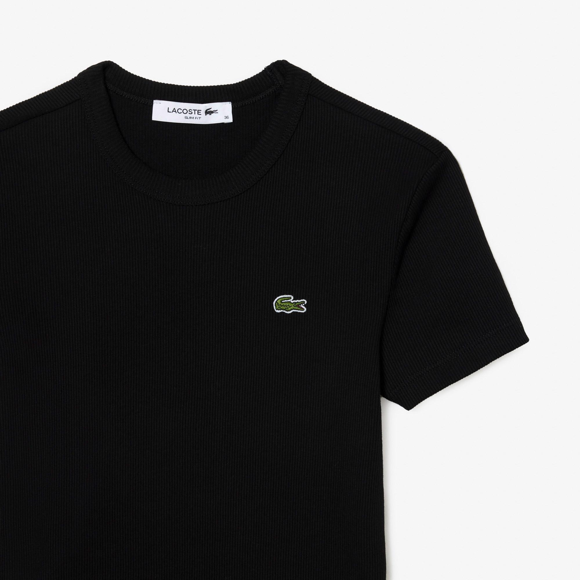 Lacoste Kadın Slim Fit Bisiklet Yaka Siyah T-Shirt