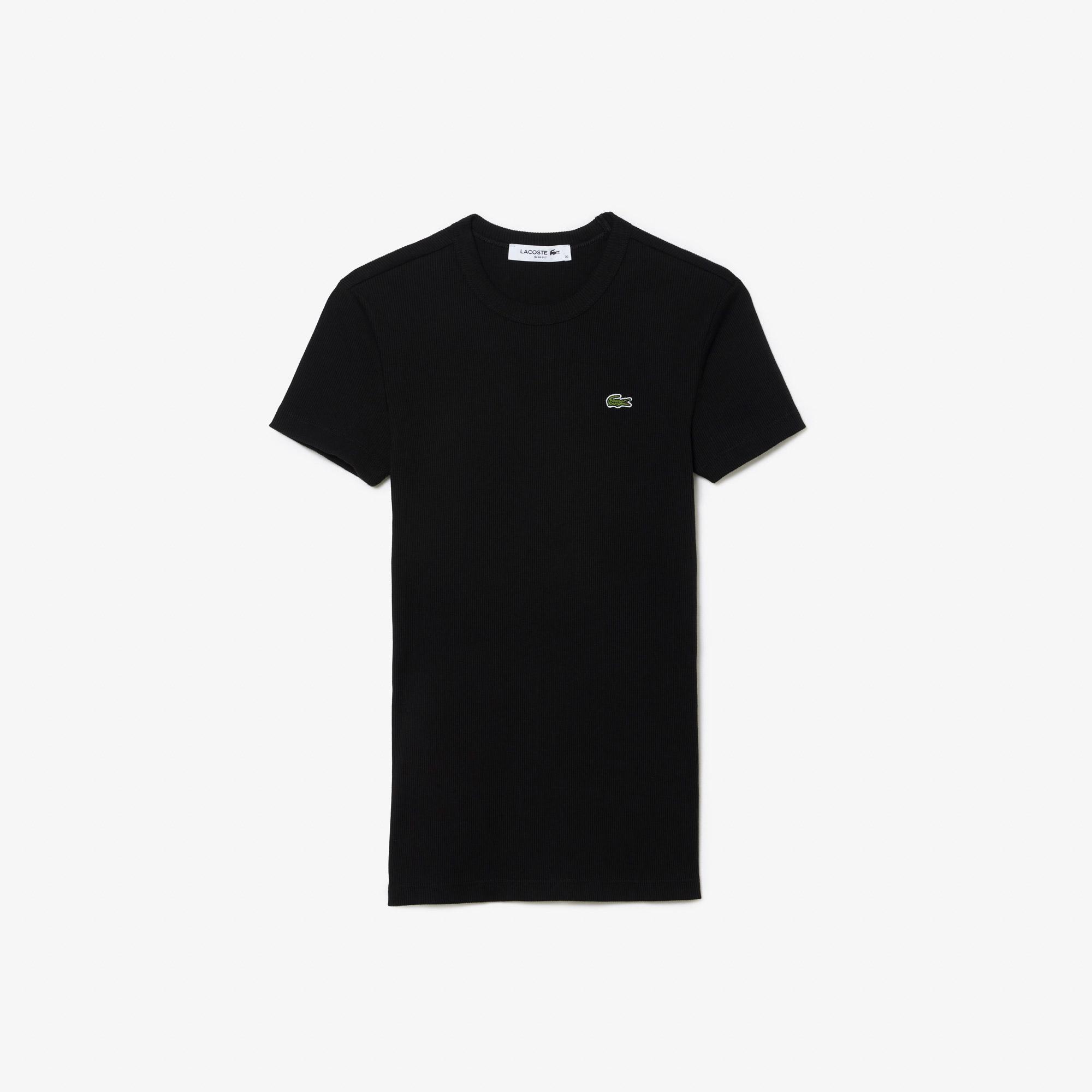 Lacoste Kadın Slim Fit Bisiklet Yaka Siyah T-Shirt