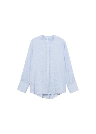  Mango Kadın Çizgili Dökümlü Gömlek Mavi