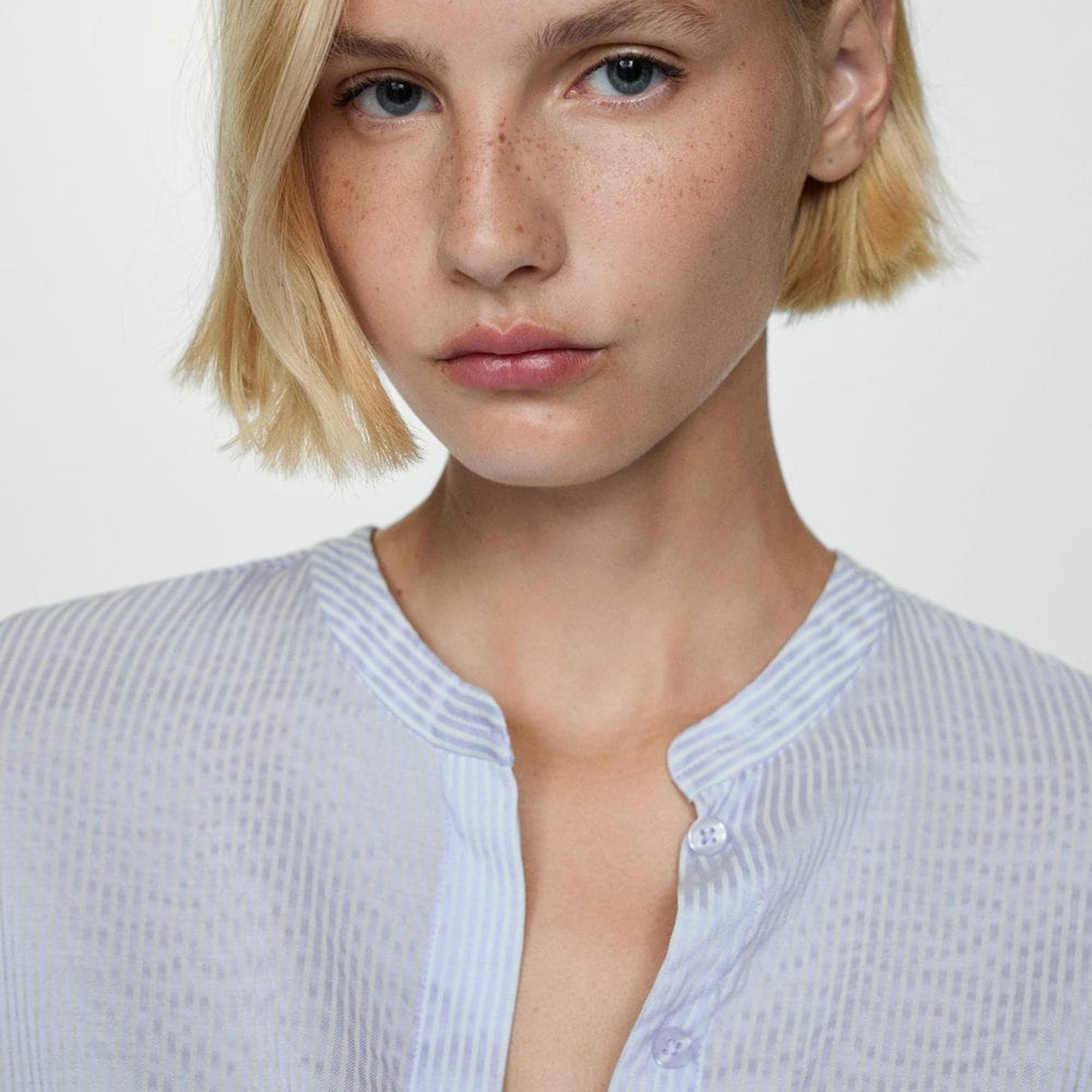 Mango Kadın Çizgili Dökümlü Gömlek Mavi